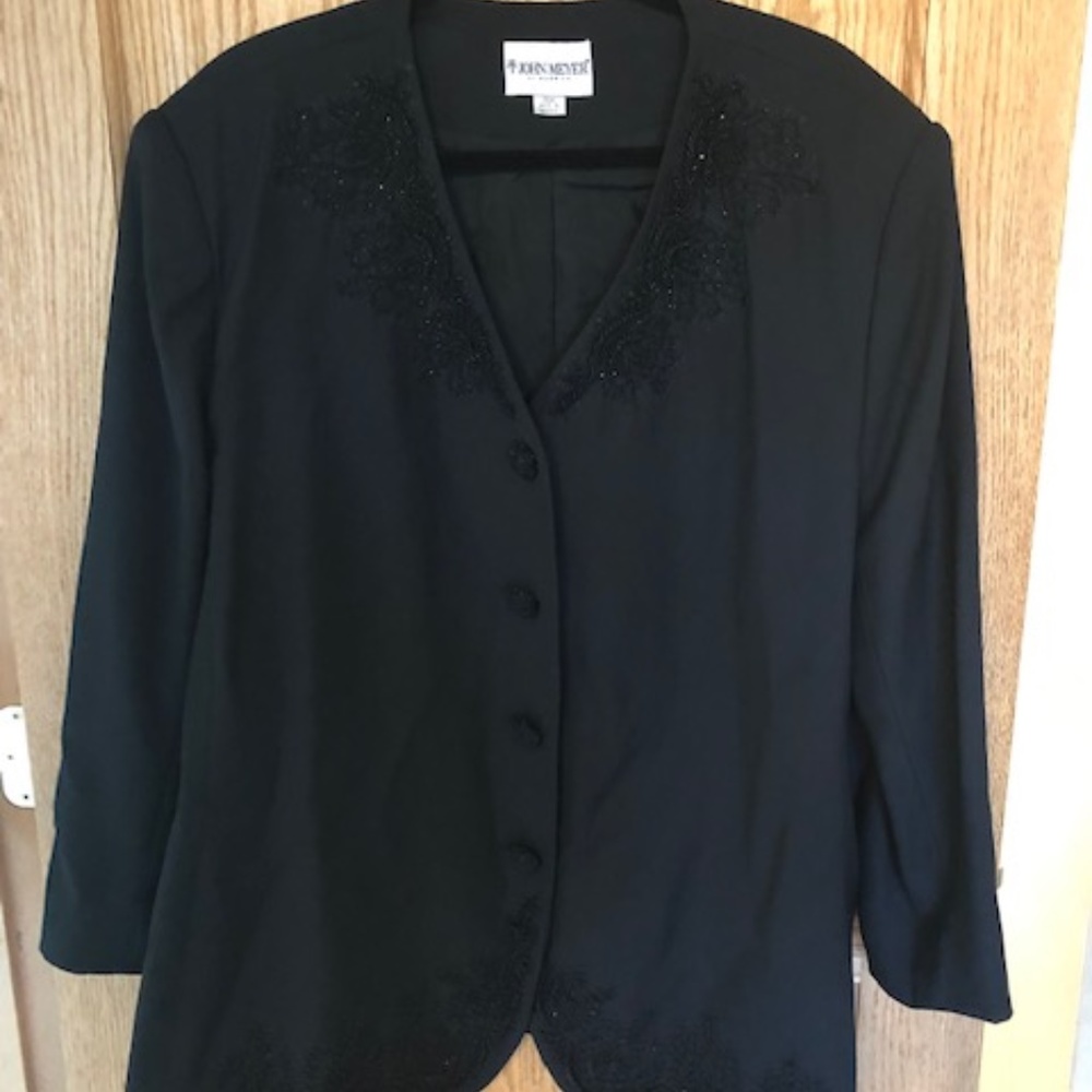 Black Embroidered Blazer and Skirt Set